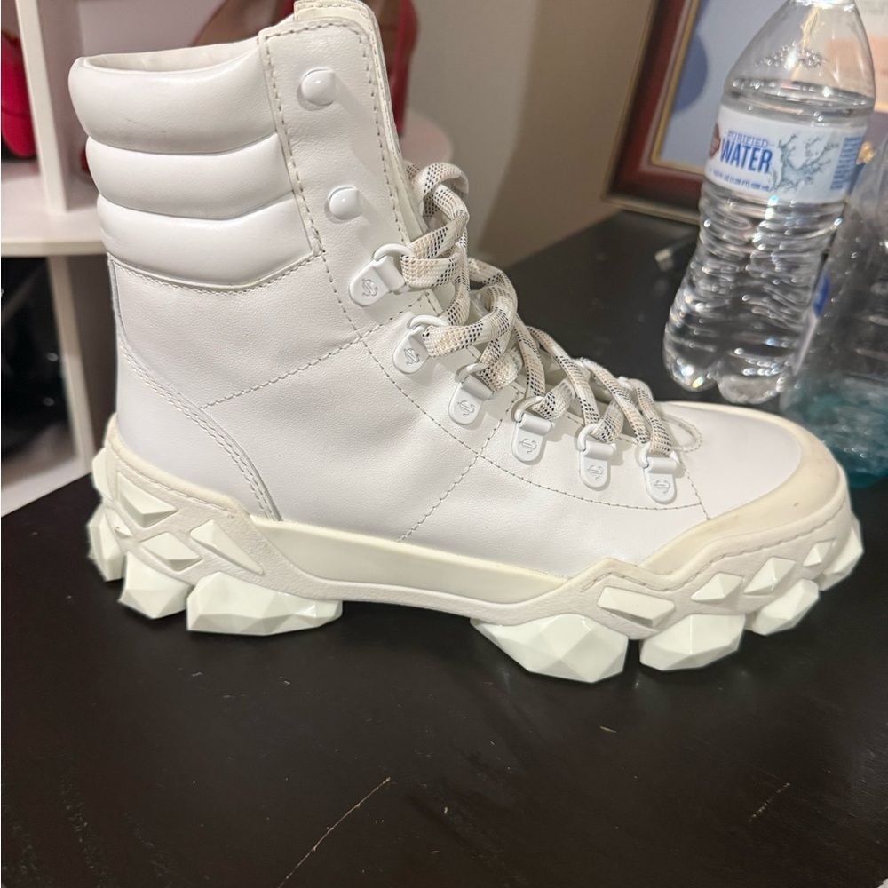 Jimmy Choo Leather Diamond x Hike Hiking Boots in White 36.5 US 6 - Picture 5 of 9